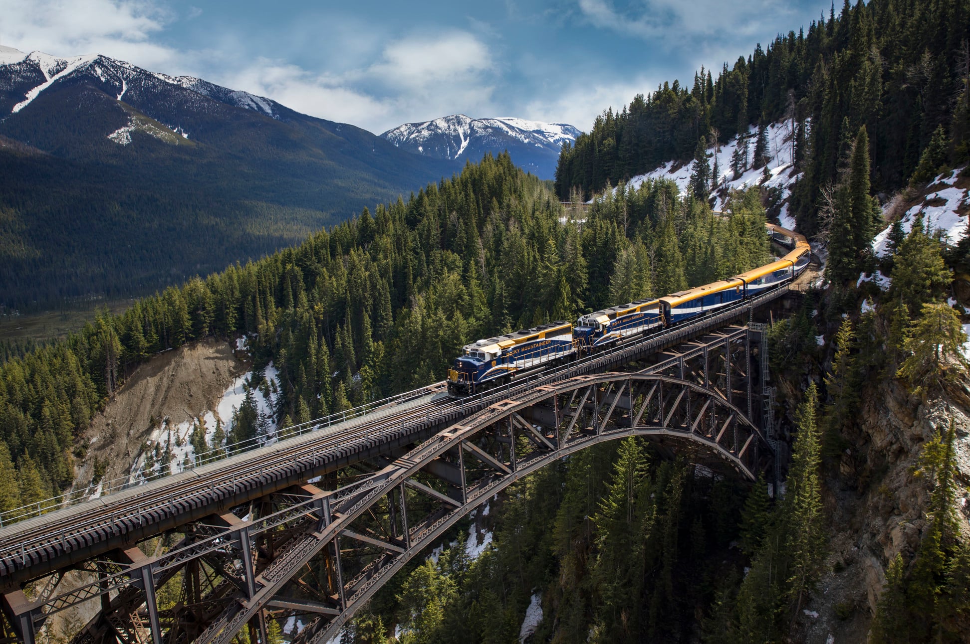Rocky Mountaineer train crossing the Rockies