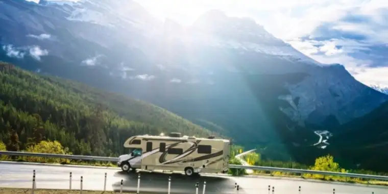 Motorhome driving up a hill