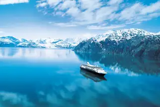 Holland America Line cruise ship sailing in Glacier Bay, Alaska