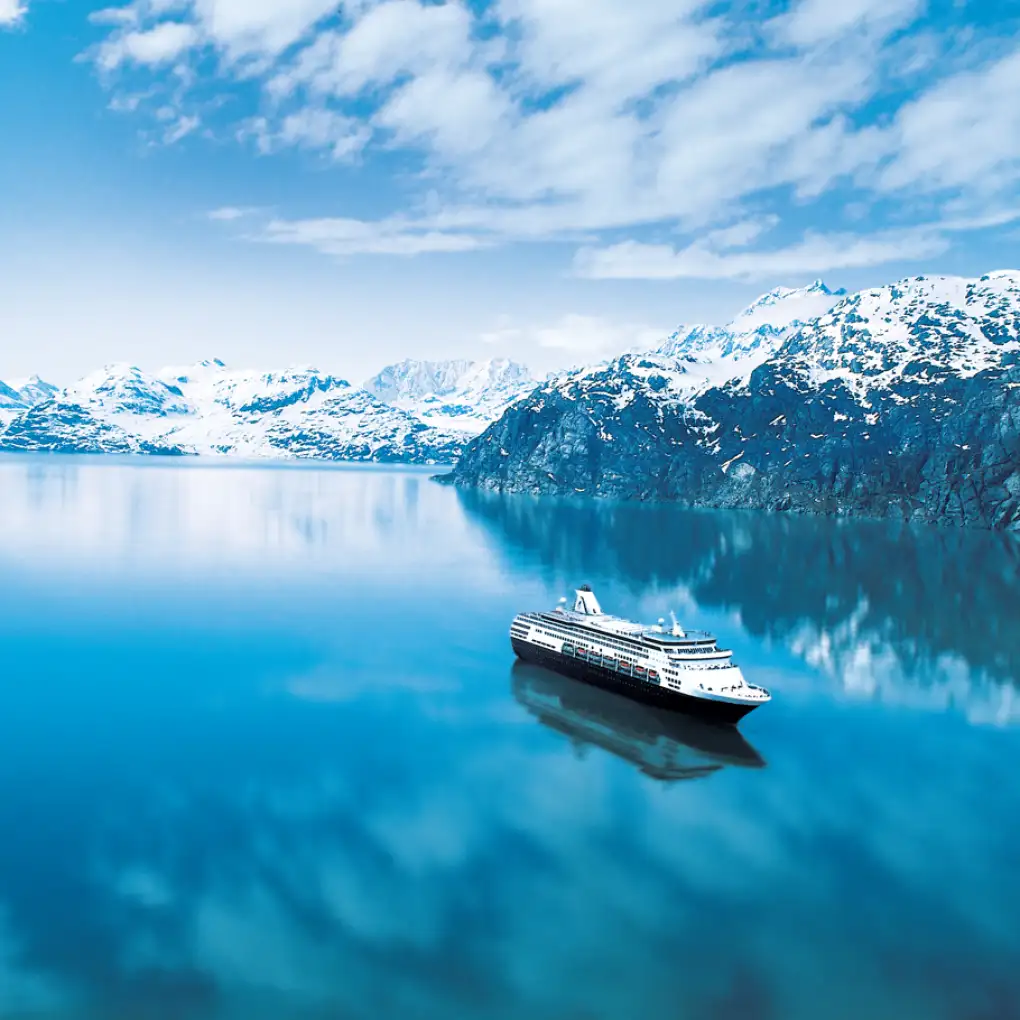 Holland America Line cruise ship sailing in Glacier Bay, Alaska