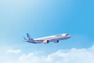 Air Transat airplane on a transatlantic flight to Canada