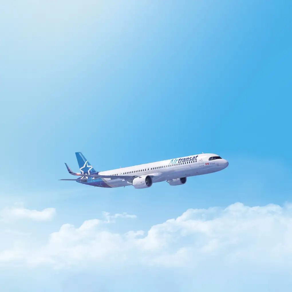 Air Transat airplane on a transatlantic flight to Canada
