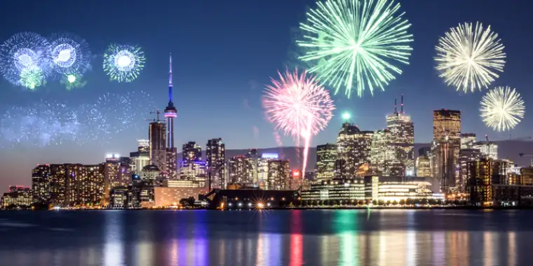 colourful fireworks with CN Tower at night
