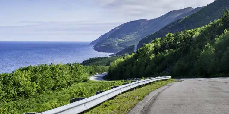 A road twists along the Atlantic Canada coastline