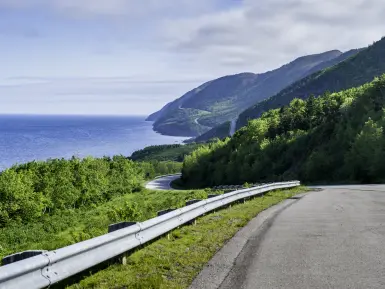 A road twists along the Atlantic Canada coastline
