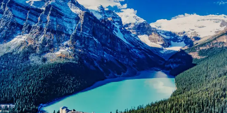Aerial image of Lake Louise in Alberta